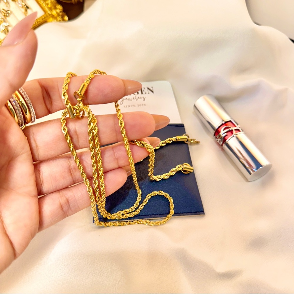 18k Gold Filled Rope Chain Necklace and Bracelet Set